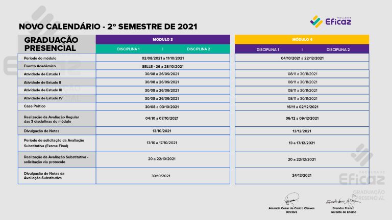 Calendário Acadêmico - Faculdade Eficaz
